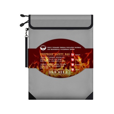 Waterproof Fire Resistant Document Storage Bag 15.5''x11.2'' Dual Zipper Pockets