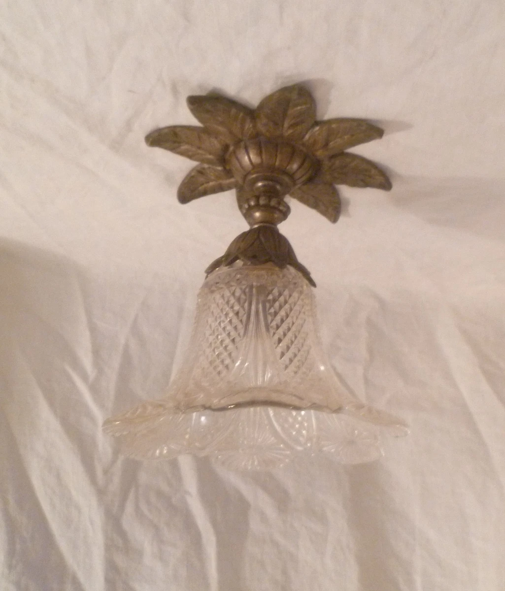 Tulipe/globe En Verre Rose Moucheté - Style Art Déco - Pour Suspension - Ancien