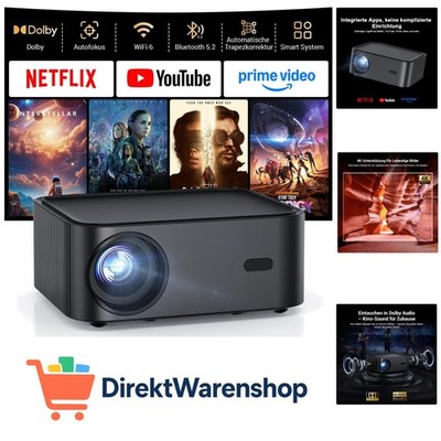 4K Smart Beamer mit integrierter Netflix-App, Heimkino Projektor mit Autofoku...