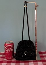 Vintage Lumured Black Mesh Drawstring Purse Bag Handbag 5.5" Square, Made in USA