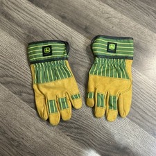 John Deere Kids Youth Work Gloves Yellow Green Stripes Logo Childrens Gloves