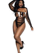 Asymmetrical Seamless Knit Long Sleeve Bodysuit Blk W/ Attached Collar X/, New