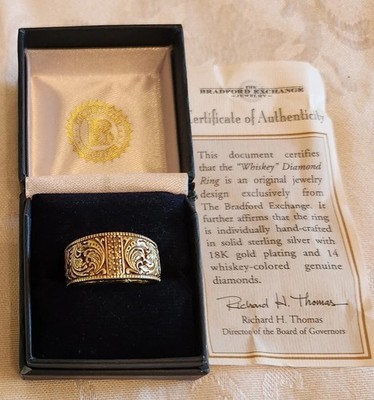 Whiskey Diamond Ring Solid 925 Sterling 18k Gold Plated (Pride Of The West)