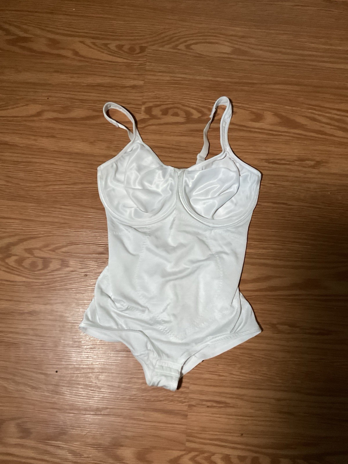 Flexees White Firm Control Shapewear Bodysuit Wireless Built-In Bra 38DD