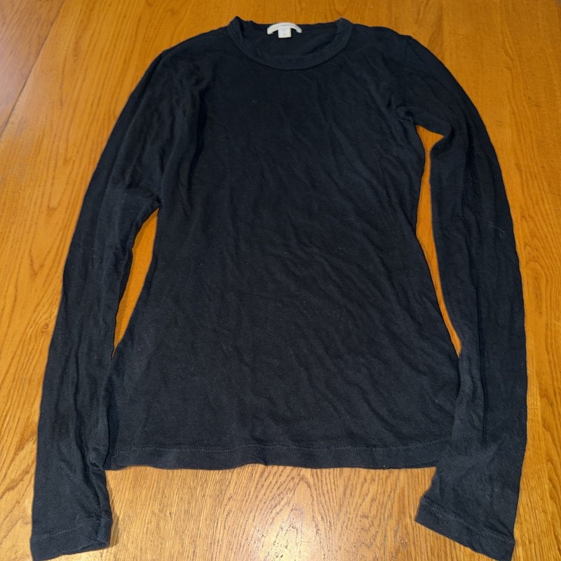 Standard James Perse Womens Long Sleeve Ribbed Scoop Neck Tee Black Sz 0