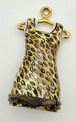Limoges Peint Main Fashion Mini Dress Form On Hanger Trinket Box Leopard Cheetah