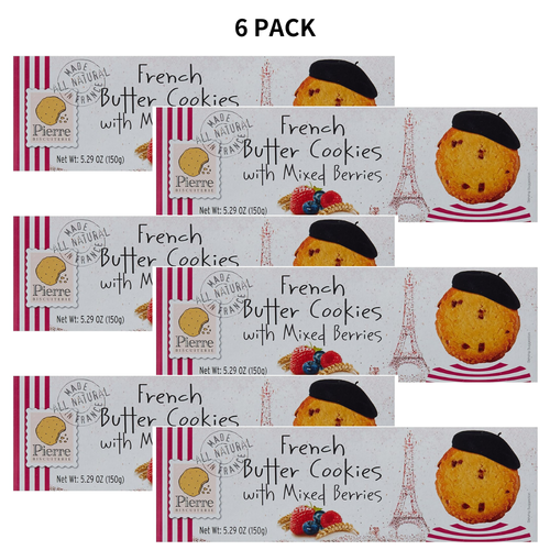 6 PACK Pierre Biscuiterie French Butter Cookies with Mixed Berries, 5.29 oz