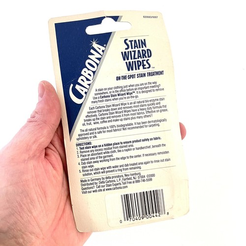 Carbona STAIN WIZARD All-Natural Fabric-Safe CLOTHING STAIN TREATMENT WIPES New - 第 2/4 張圖片