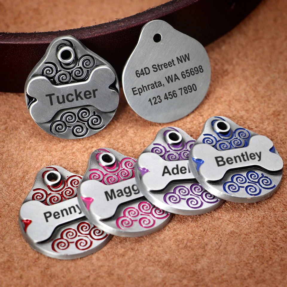 Dog Tag Custom Personalized Engraved Pet Name Stainless Steel Bone + Free Ring - Image 4 of 4