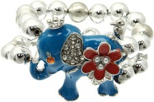 Blue Elephant and Multi Metal Ball Bead Stretch Bracelet for Women