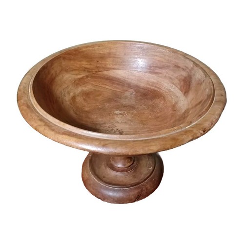 Fruttiera vintage tornita a mano con piedistallo in legno 12" - Foto 3 di 4