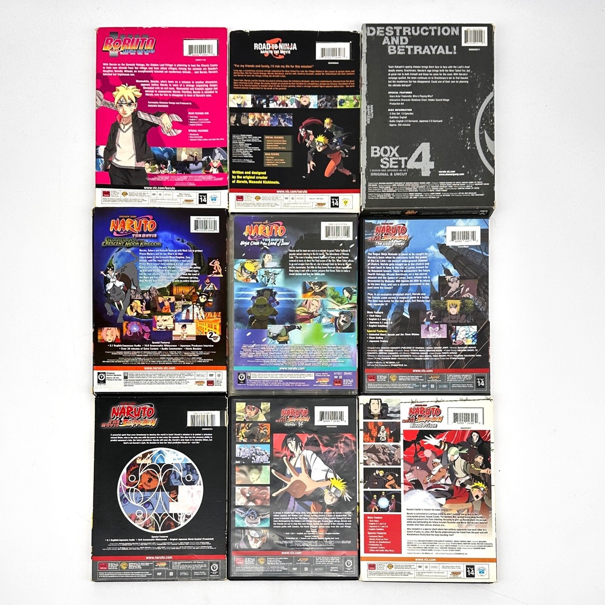 Lot Of 9 Naruto: Shippuden - Box Set 4 Plus 8 Movies DVD Boruto