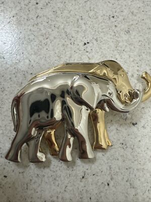 Lauren Conrad Silver And Gold Elephants Brooch Pin Marked LC On The Back 