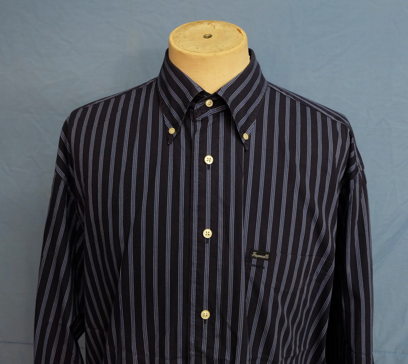 Faconnable Button Down Dark Blue Striped Cotton M… - image 2