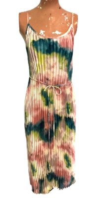 Free Press Dress Women XL Pastel Watercolor Accordion Pleat Fresh Spag Strap
