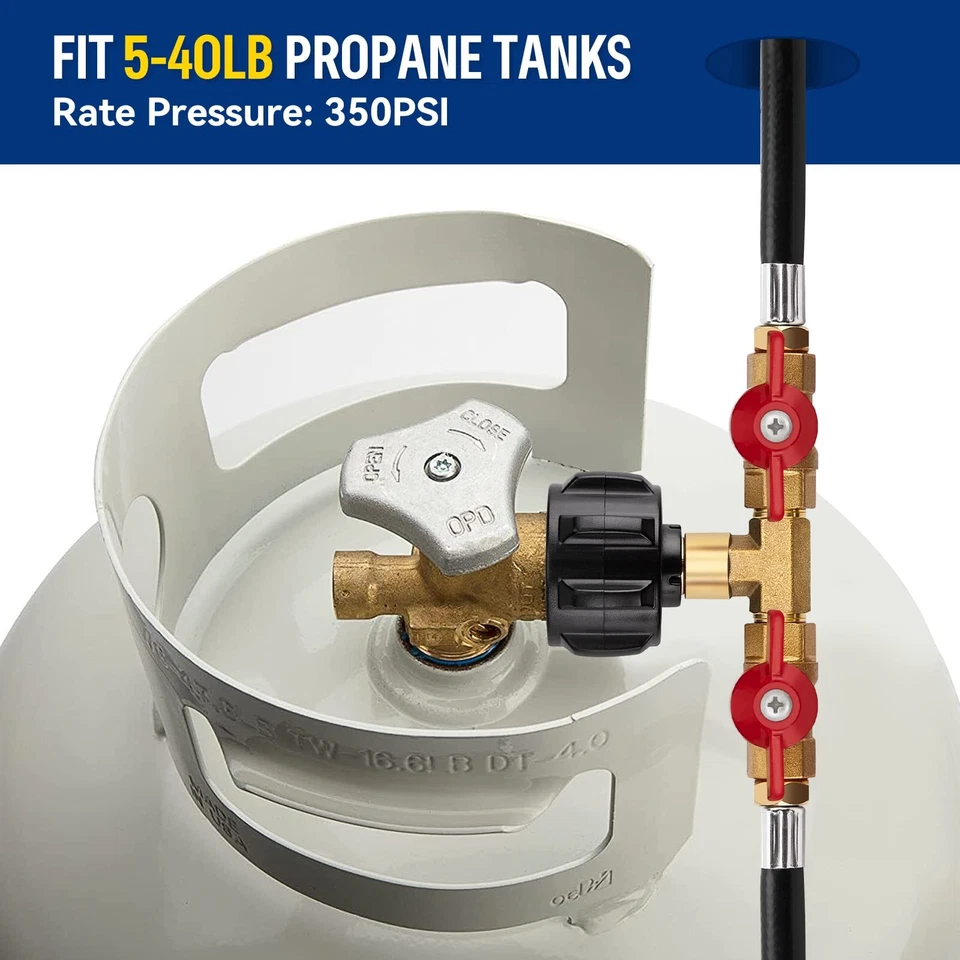 Manguera adaptadora convertidor de propano CGA divisor en Y de 5 pies y 2 vías para tanque QCC1 20 libras Foto 2 de 4