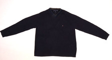 Tommy Hilfiger Mens Navy Blue Long Sleeve Ribbed V Neck Pullover Sweater Small