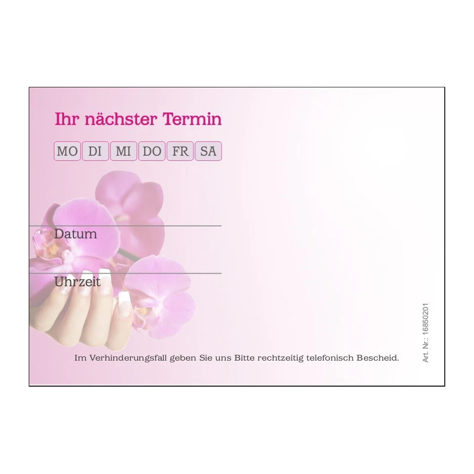 Terminblock mit 50 Terminzettel für Nagelstudio & Kosmetik Pink weiß für 3 Term.