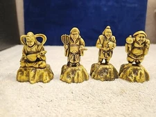 Japanese Seven Lucky Gods Figurines Celluloid or Plastic 1900 1930 Vintage No1-4