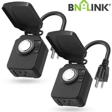 2 Pack 24H Mechanical Outdoor Light Timer w/3Prong Timer Outlet Automatic Switch