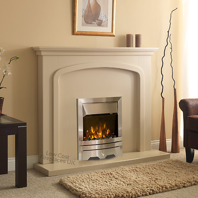 ELECTRIC CREAM STONE SURROUND SILVER LED FLAME FIRE WALL FIREPLACE SET  SUITE 48u0026#034; | eBay