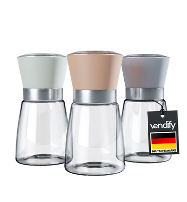 Gewürzmühle 3er Set | Einstellbar Grob Fein Keramik-Mahlwerk | Pfeffermühle Glas