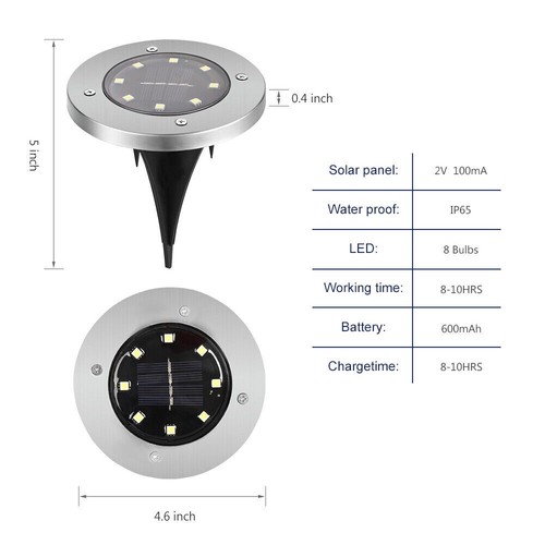 8PCS Solar Disk Light 8LED Ground Light White Light Outdoor Garden Pathway Light - Picture 3 of 9
