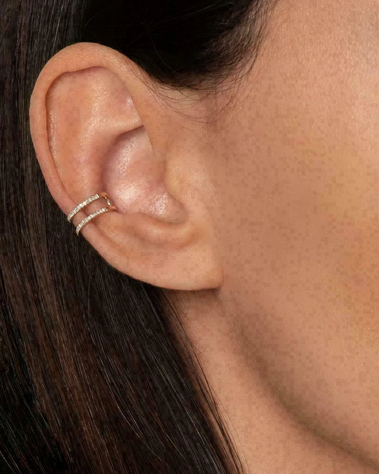 0.32 克拉圆形实验室制造的钻石耳扣穿孔耳环 14K 镀黄金 — 第 2/3 张图片