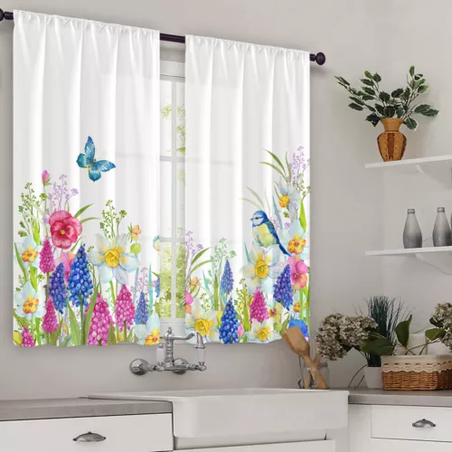 2X Rod Pocket Floral Blackout Valance Kitchen Waterproof Window Curtains Drapes - Picture 26 of 54