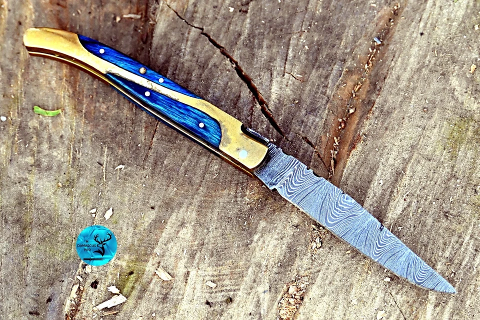 NAVAJA DE BOLSILLO HOJA PLEGABLE DE ACERO DAMASCO FORJADO A MEDIDA EDC 1259 Foto 2 de 4