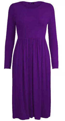 New Women Frankie Swing Dress Flared Skater Jersey Long Sleeve Midi Plus 8-26 - Picture 12 of 14