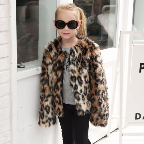 Winter Girls Kids Faux Fox Fur Leopard Print Short Coat Children Outwear Warm Sz - Picture 12 of 15