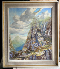 Oil Painting Landscape Mountain Rocks L.Straub Signed Frame Antique Clouds
