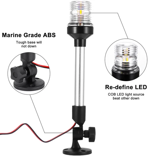 12" Marine Boat Yacht LED Navigation Light Fold Down Stern LED Anchor Pole Lamp - Picture 7 of 12