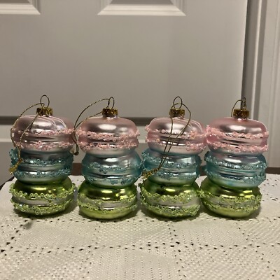 Glass Stacked Macaroons -Holiday- Christmas Ornaments- Pastels Set Of 4