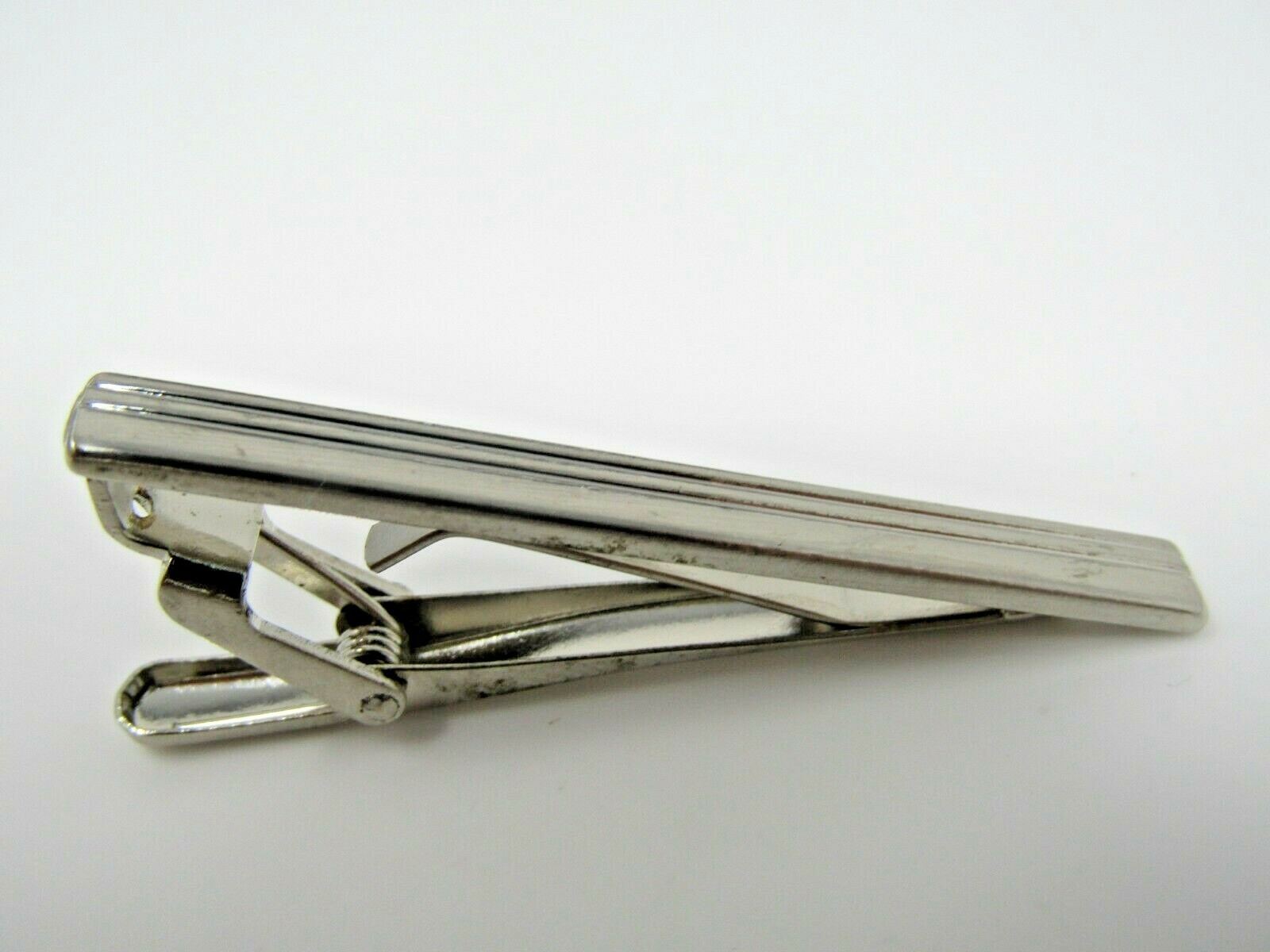 Vintage Silver Tone Grooved Tie Clip Bar for Men