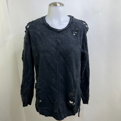Joe's Jeans Bibiana Pullover XS Black Sweatshirt Distressed Destroyed Holes