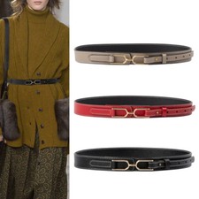 Women Real Leather Waist Belt Fashion Gold Alloy Buckle Dresses Coats Waistband