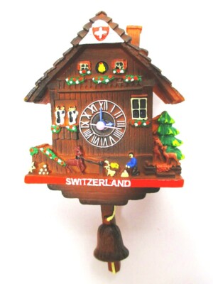 Schweiz Switzerland Kuckucksuhr Magnet,Poly Souvenir Suisse,richtige Uhr !!!