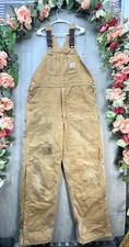 Carhartt Brown Duck Insulated Bib Overalls Double Knee Winter USA 40x34 Vintage