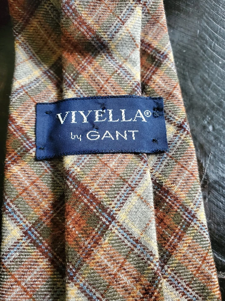 Vintage Viyella for Gant Gray and Brown Plaid Wool Cravat Tie - image 2 of 3