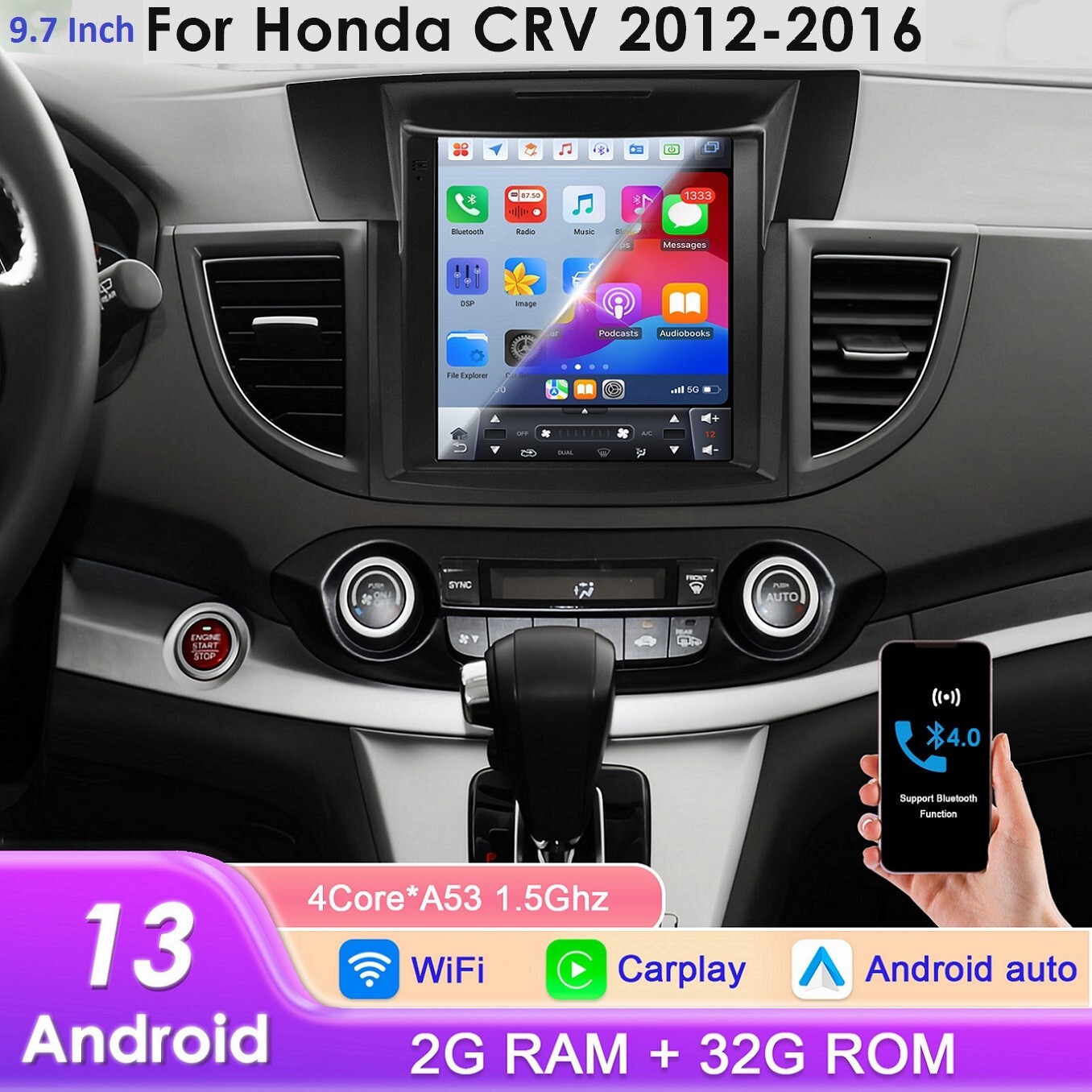 For Honda Crv 2012-2016 Wifi Bt Rds Android 13 Carplay