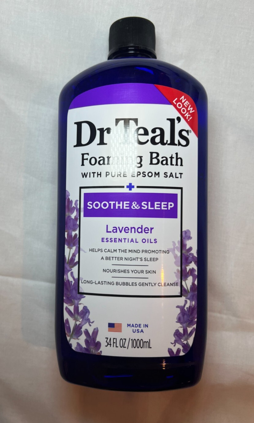 Dr Teal's Foaming Bath with Pure Epsom Salt, Soothe & Sleep with Lavender, 34 Oz
