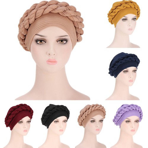 Muslim Women Braid Hijab Turban Hat Head Wrap Chemo Cap Hair Loss Bonnet Party - Afbeelding 1 van 21