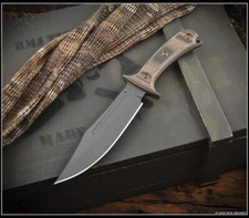 RMJ Tactical Jungle Combat Knife Tungsten Nitro-V Blade Hyena Brown G10 w/Sheath