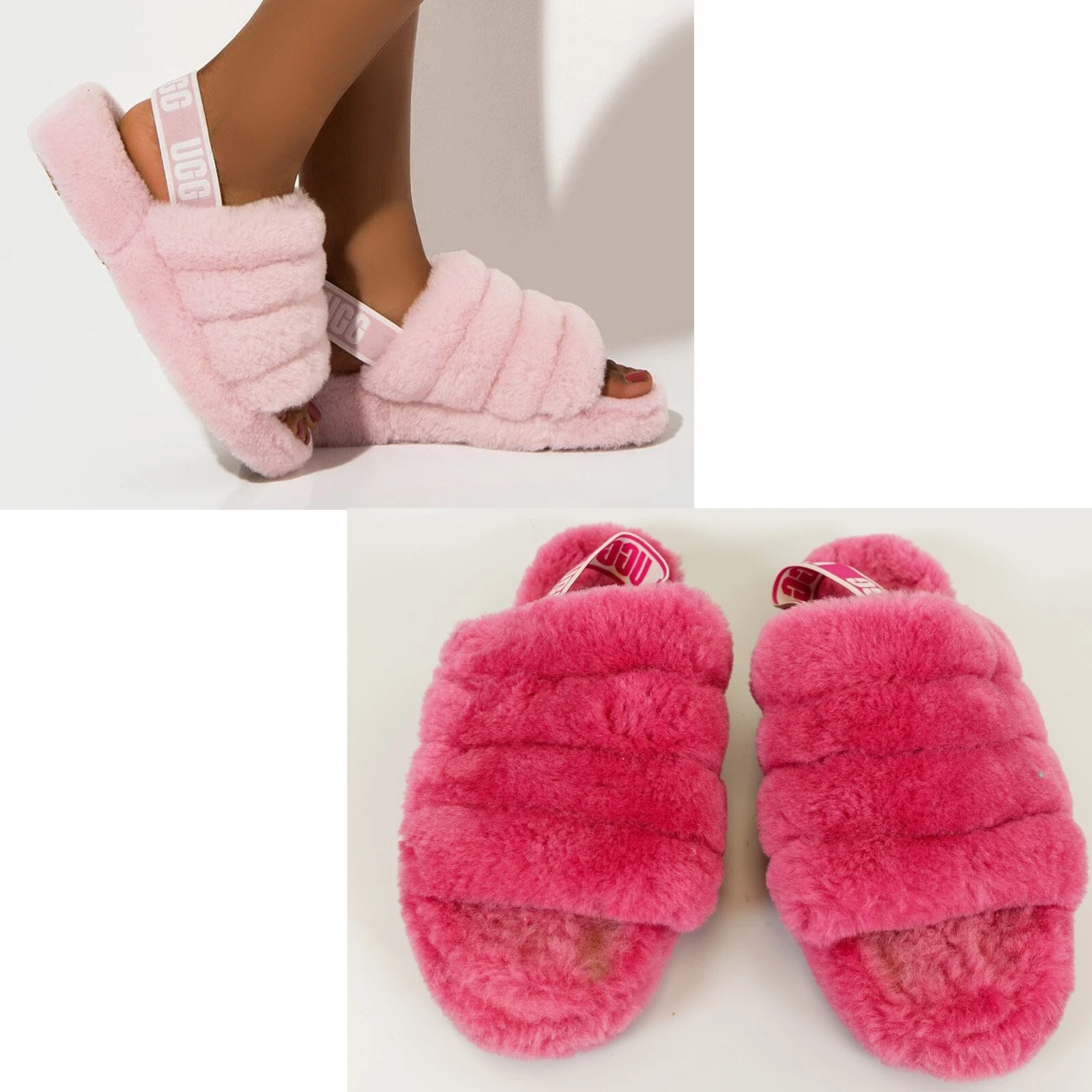 Scarpe Ugg donna 5 slide piatte slingback rosa pelle di pecora Oh Flufita $110