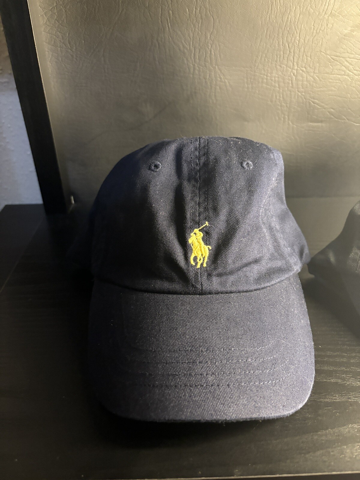 Cappello berretto Polo Ralph Lauren vintage blu giallo cinturino pony retro spellout
