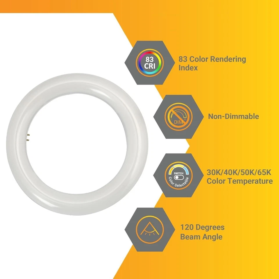Diodesy 2PK 8" Fluorescent Light Bulbs T9 Round Lamp 11W Color Selectable 1100LM - Image 2 of 4