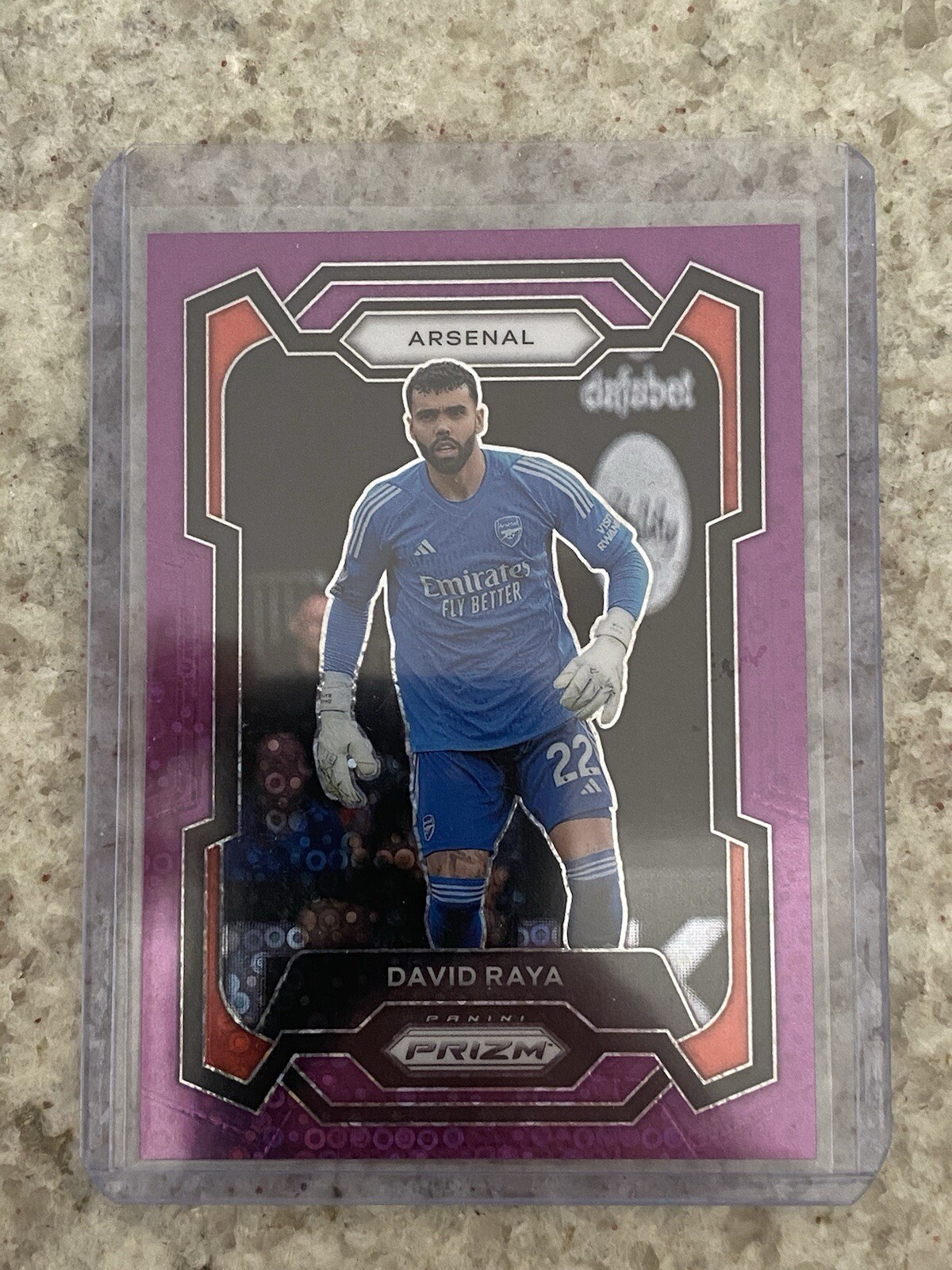 2023-24 Panini Prizm Premier League David Raya Purple Disco Prizm Arsenal SP /25