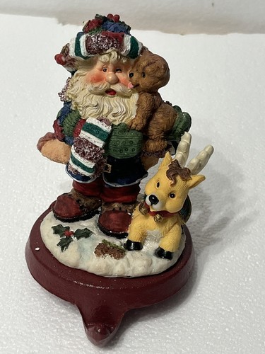 Santa And Reindeer Christmas Stocking Holder Mantle Shelf Holiday Decoration - Picture 2 of 3